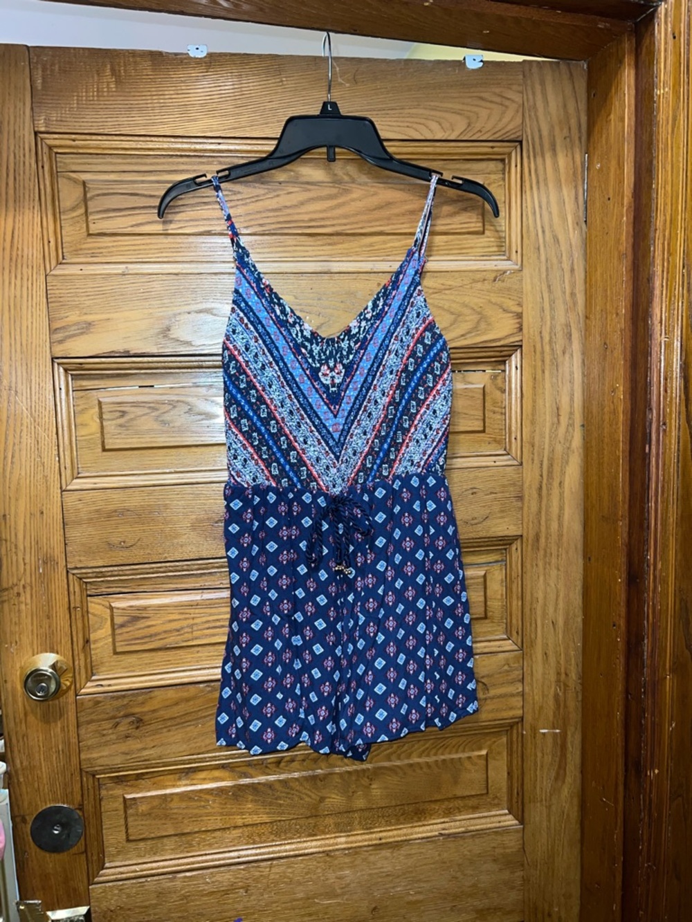 Xhilaration Navy Patterned V-Neck Spaghetti Strap Romper